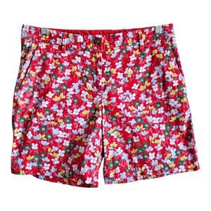 TALBOTS Women's 8 Shorts Chinos Red Floral 4 Pockets Waist 32" Cotton